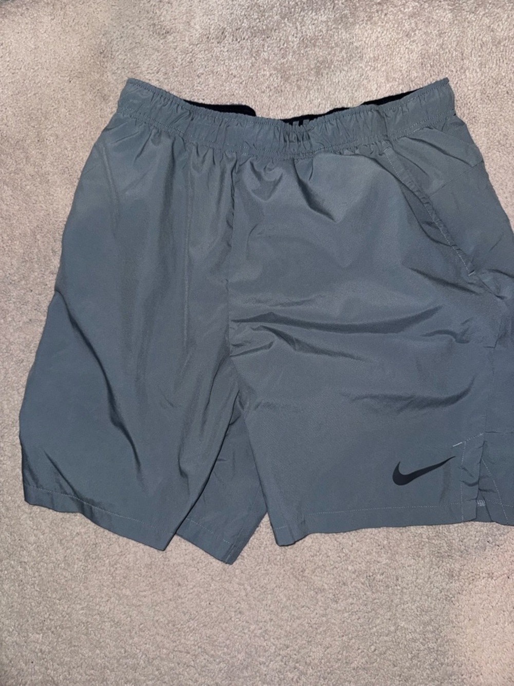 Nike Men's Slate Grey Athletic Shorts with Black Swoosh